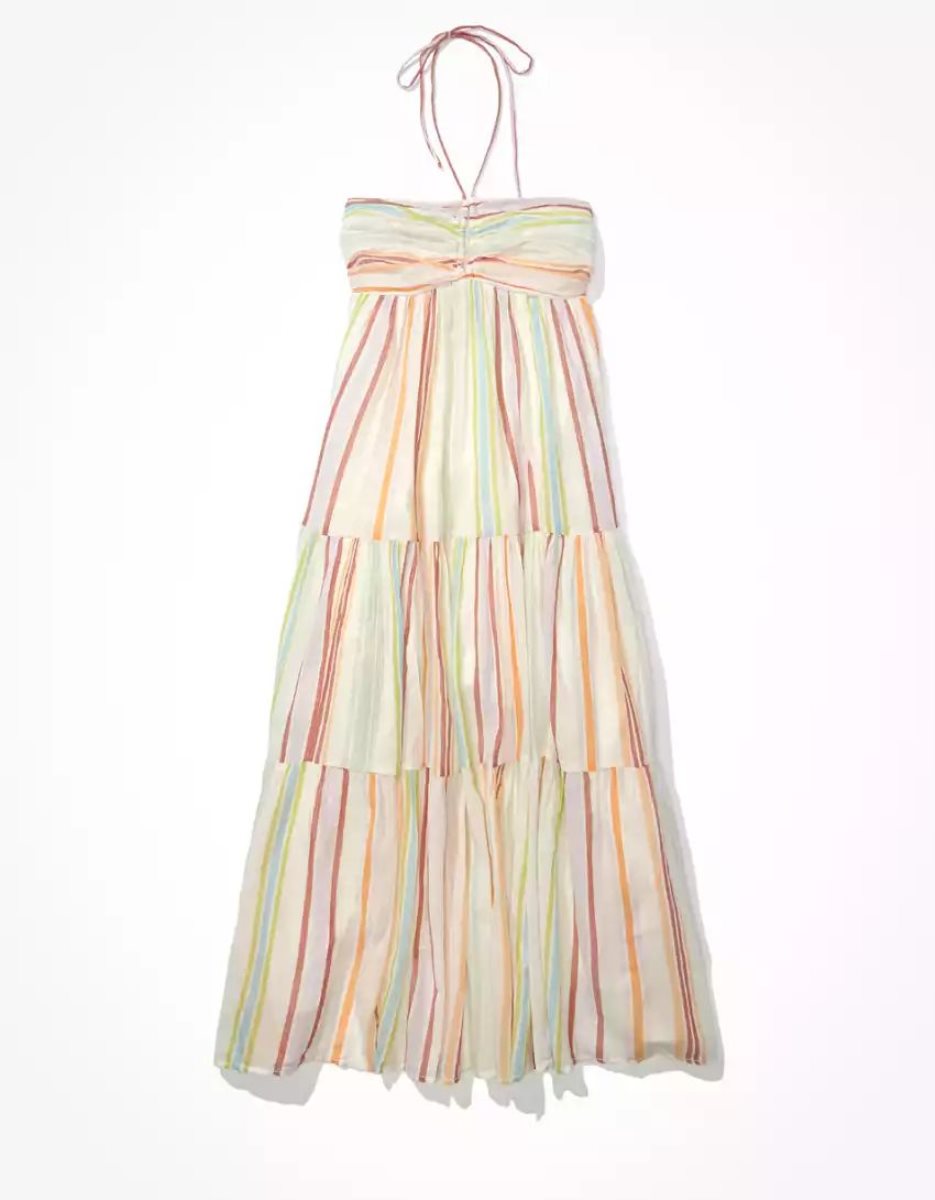 Robe Mi-longue American Eagle AE Ruched Halter Multicolore Femme | DDC-89612233